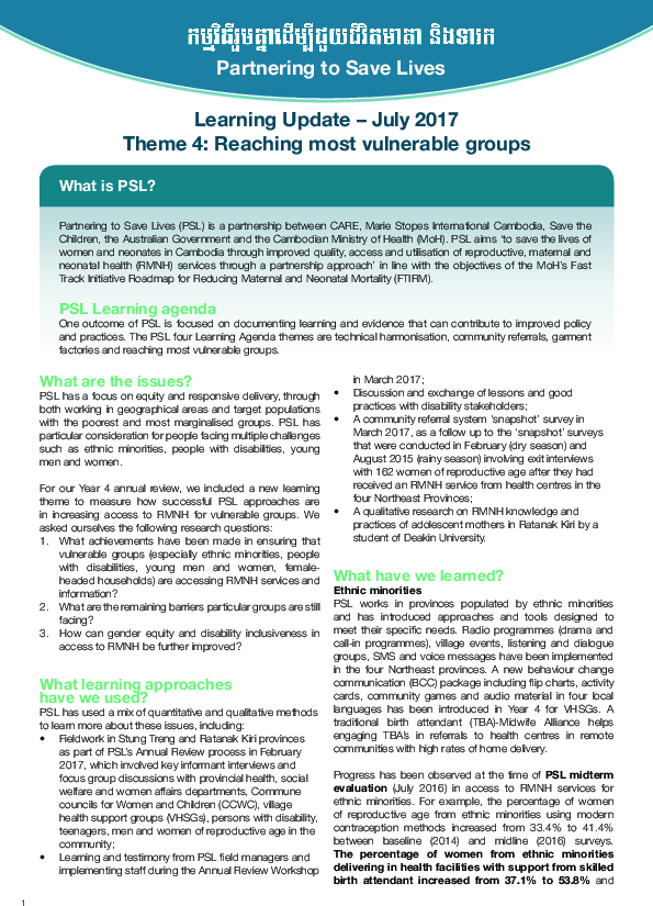 Learning Update – Theme 4: Reaching most vulnerable groups